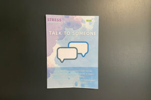 Poster on door about stress awareness information